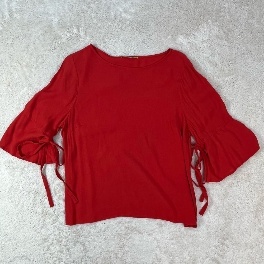 GIANNI BINI Orangish-Red 3/4 Sleeve with Ties Blouse, Super Cute! Size Large